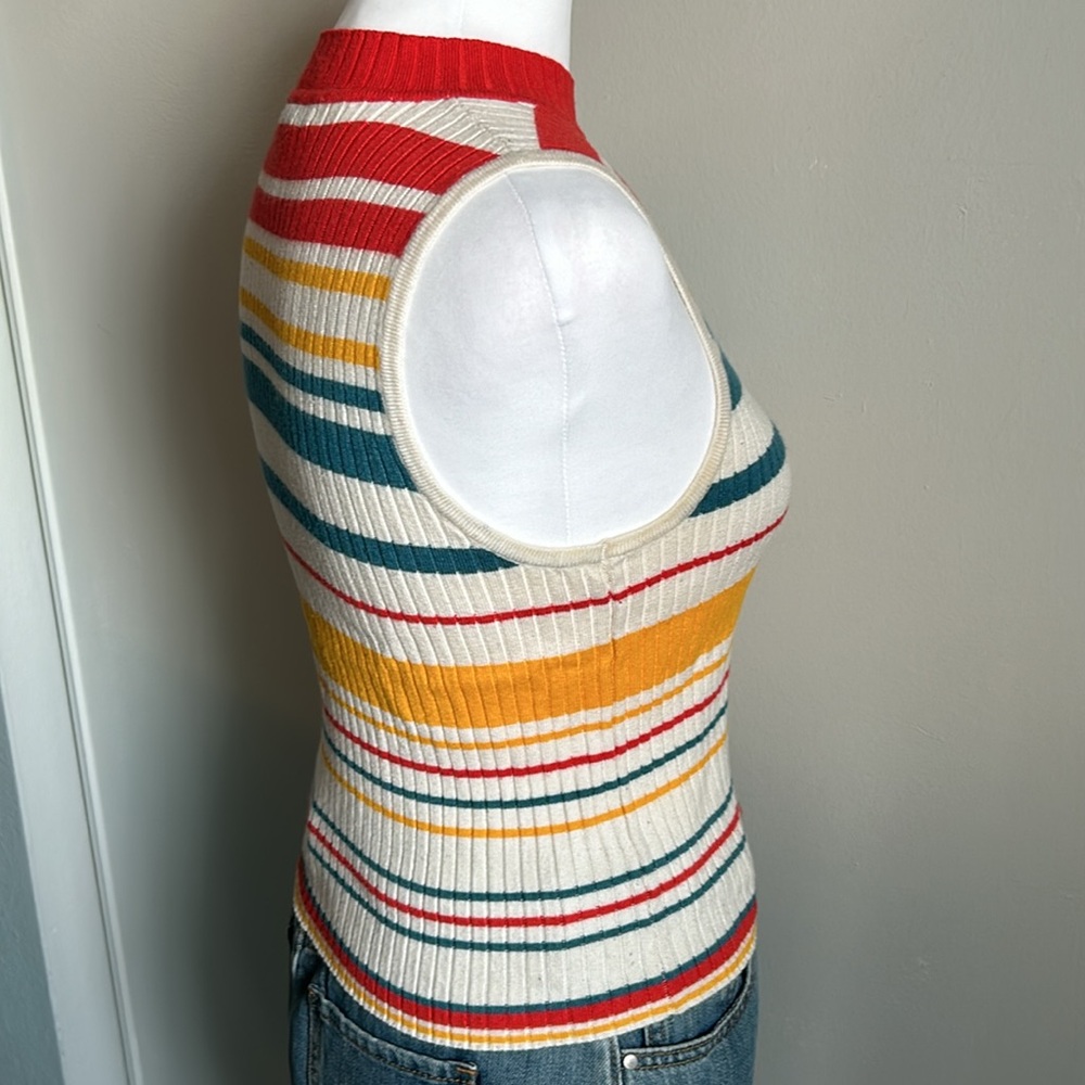 Forever 21 Sleeveless Striped Ribbed Mock Neck Sweater Tank Top - Picture 3 of 8